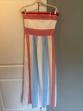 Pilots Striped Smocked Tube Maxi Dress in Red, White & Blue New, Never Worn